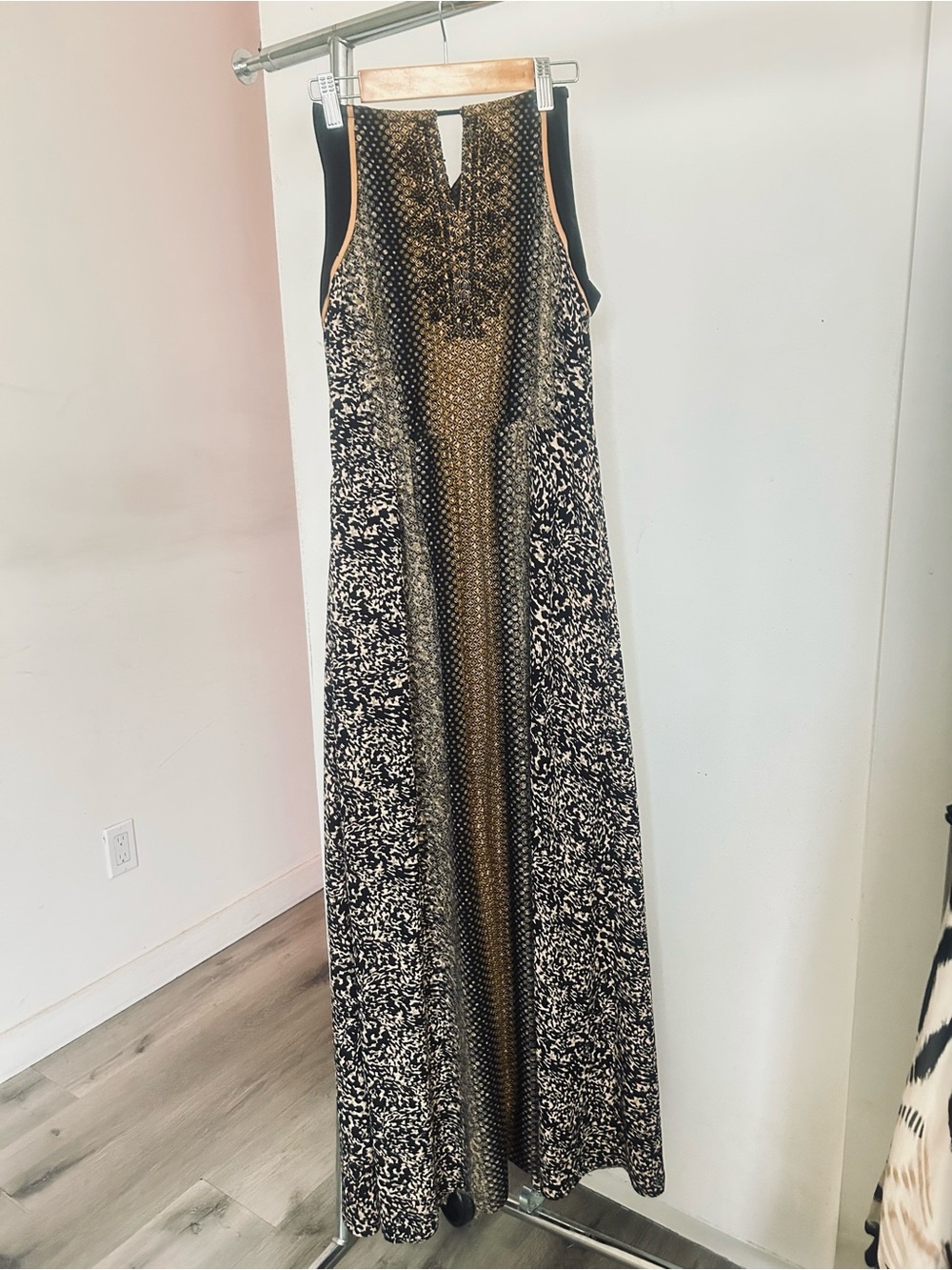Anthropologie Black and Gold Patterned Maxi Dress - Picture 2 of 7